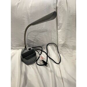 Mainstays LED Desk Lamp with Catch-All Base & AC Outlet, gray